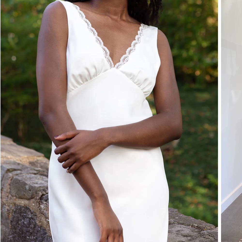 Elegant White Lace Trim gown